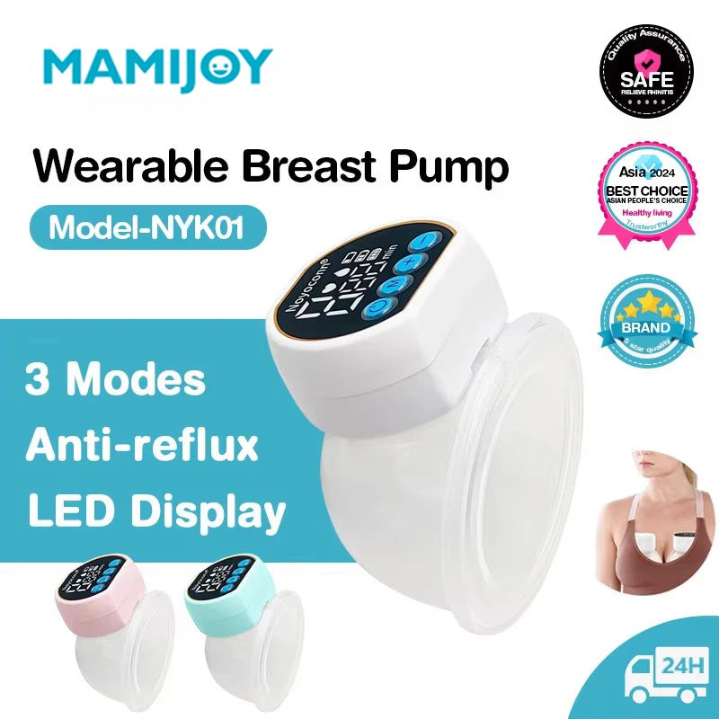 MAMIJOY  Portable Double-sided Wearable Smart Breast Pump Silent Powerful Suction Electric Breast Pump For Baby BPA Free