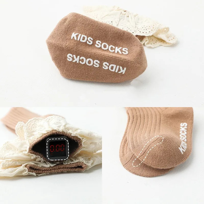 Lawadka Newborn Baby Girl Socks Lace Baby Knee Socks Anti Slip Cotton Socks for Girls Princess Long Autumn Winter Stockings 0-3T