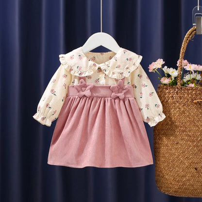 Girls Dresses Spring And Autumn Bow And Flower Pattern Long Sleeve Baby Girl Clothes Cute Birthday Celebration Kids' Dresses