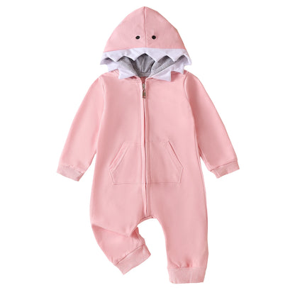 Autumn Newborn Infant Baby Boys & Girls Long Sleeved Hooded Shark Romper Onepiece Crawling Suit Baby Clothing