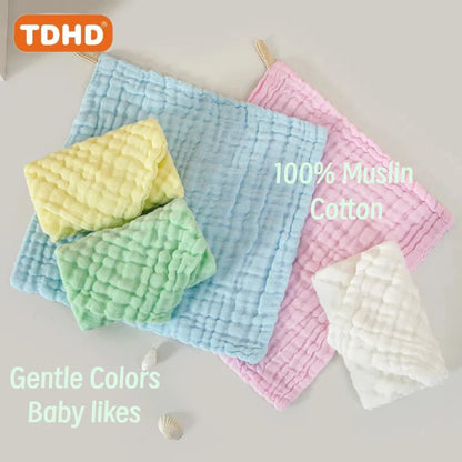 TDHD 5 pieces of baby solid color six layers of pure cotton gauze saliva towel absorbent fast printed gauze towel suitable for