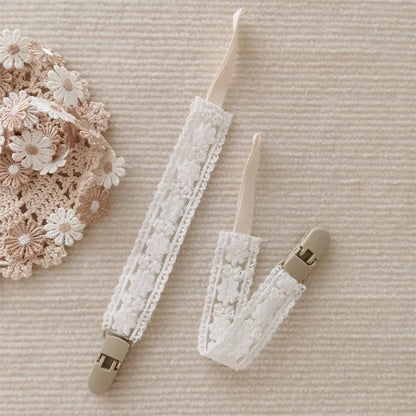 Lace Baby Pacifier Clip Chain Trendy Cloth & Plastic Pacifier Holder Teether Toy Clip for Preventing Nipple Loss