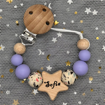 1Pc Personalized Name Custom Wooden Baby Pacifier Chain Clip Silicone Bead Dummy Nipple Holder Baby Teether Pendant Newborn Gift