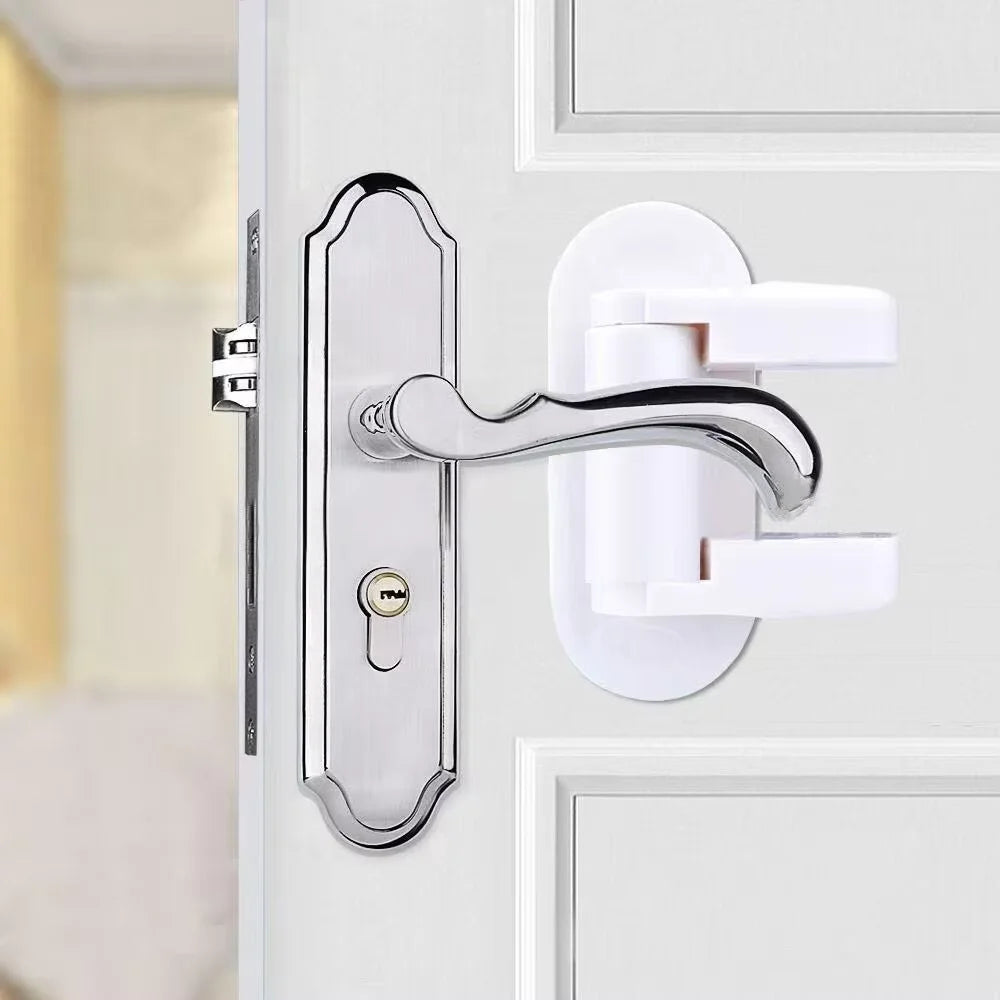 1pc- Safety Locks Door Handle Fixed Lock Baby Bnti-opening Door Lock Dynamic Function Safety Lock Punch-free