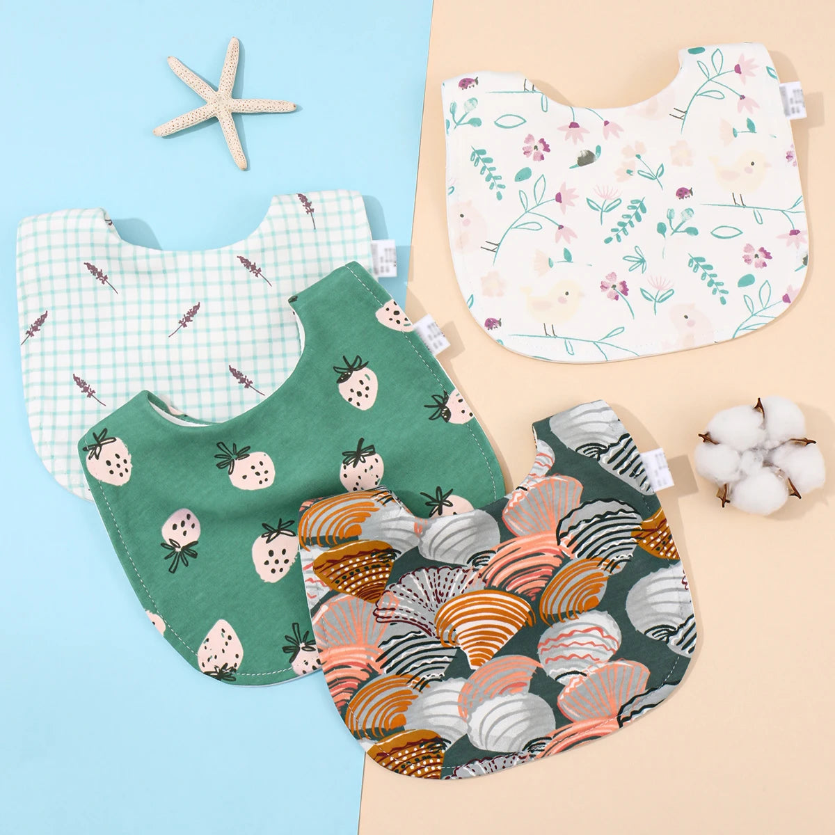 4pcs Cotton Soft Baby Adjustable Bibs Infant Bib Newborn Burp Cloths Bandana Scarf for Kids Boy Girls Feeding Saliva Towel