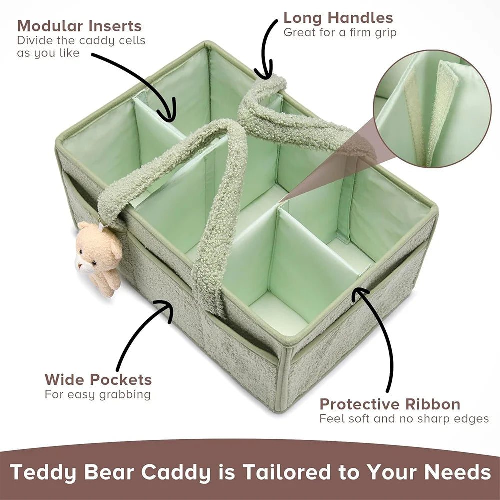 PANGDUBE Baby Diaper Caddy Organizer, Plush Diaper Stackers & Caddies, Teddy Bear Diaper Storage Basket, Nappy Bag for Newborn