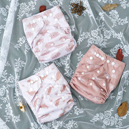 3 Pcs Ecological Baby Washable Reusable Cloth Pocket Diaper Baby Nappy With One Pocket Fit 3-15kg Baby