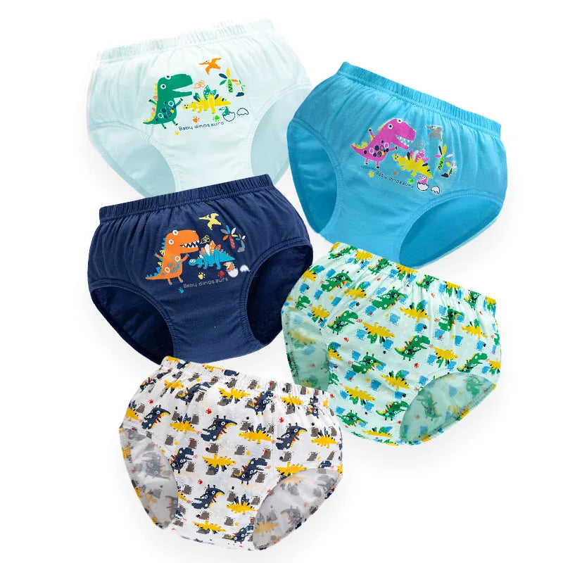 5pcs/lot Boys Cotton Boxer Briefs Cute Dinosaur Cartoon Print Kids Underwear Baby Boy Shorts Breathable Toddlers Underpants