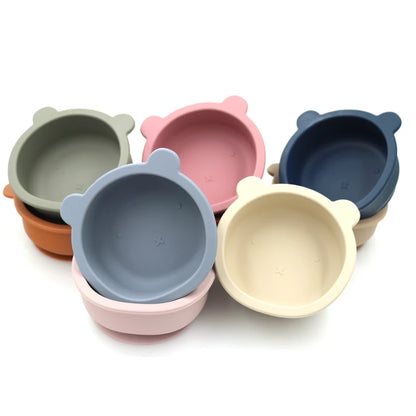 Bear shaped baby feeding bowl sauction silicone boy girl tableware cute cartoon 300ml