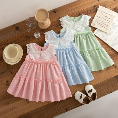 Sweet Solid Color Baby Girl Dress Summer New Children'S Sleeveless Clothes (9 Months -4 Years Old)