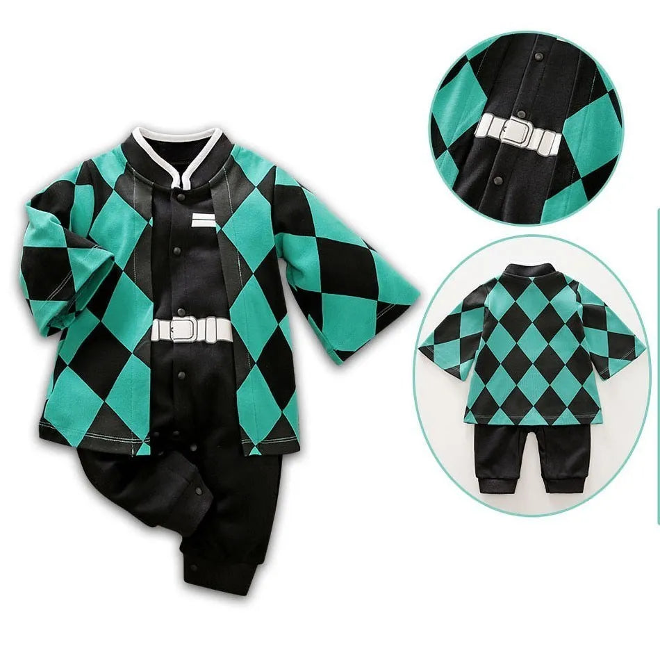 0-18 Months Anime Baby Rompers Newborn Cosplay Costume Infant Akatsuki Nezuko Tanjirou Cotton Clothes Boys Girls Kids Outfit