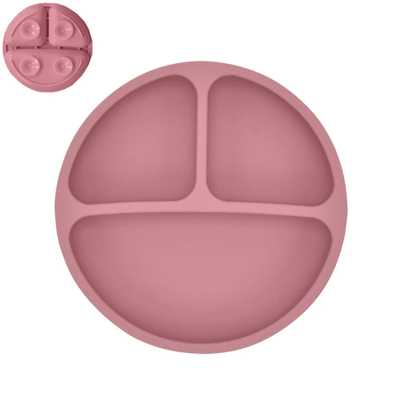 Silicone Baby Sucker Silicone Dining Plate Rice Spoon Set Cute Cartoon Children Dishes Smile Face Baby Tableware Retro Kid Bowl