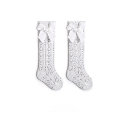 Baby Knee High Socks Kids Girls Boys Bow Long Sock Soft Cotton Mesh Breathable Children Hollow Out Socken for 0-3 Years Old