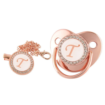 26 Letters Baby Pacifier Clip Rose Gold Bling Pacifiers Holder Silicone Soother Nipple Dummy Baby Shower Gifts