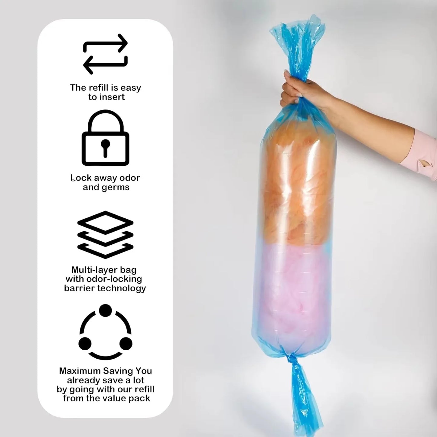Nappy Bin Refill Bags for Sangenic Tommee Tippee, Refill Bags for Genie, Diaper Pail Refills for Angelcare for Munchkin, Scented