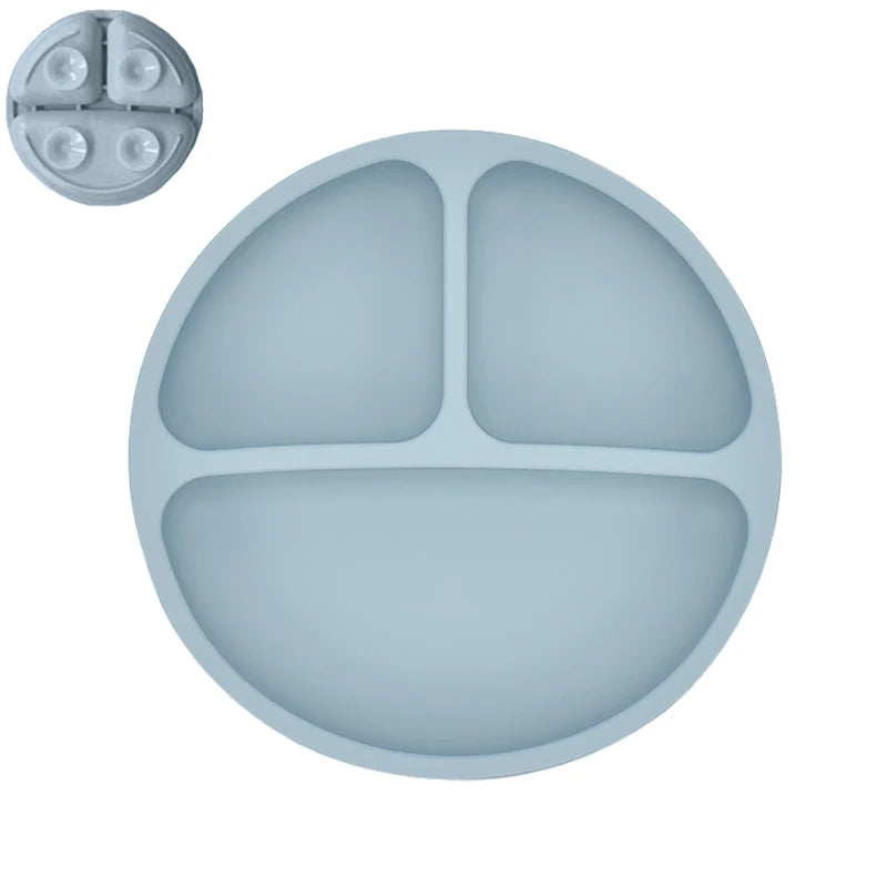 Silicone Baby Sucker Silicone Dining Plate Rice Spoon Set Cute Cartoon Children Dishes Smile Face Baby Tableware Retro Kid Bowl