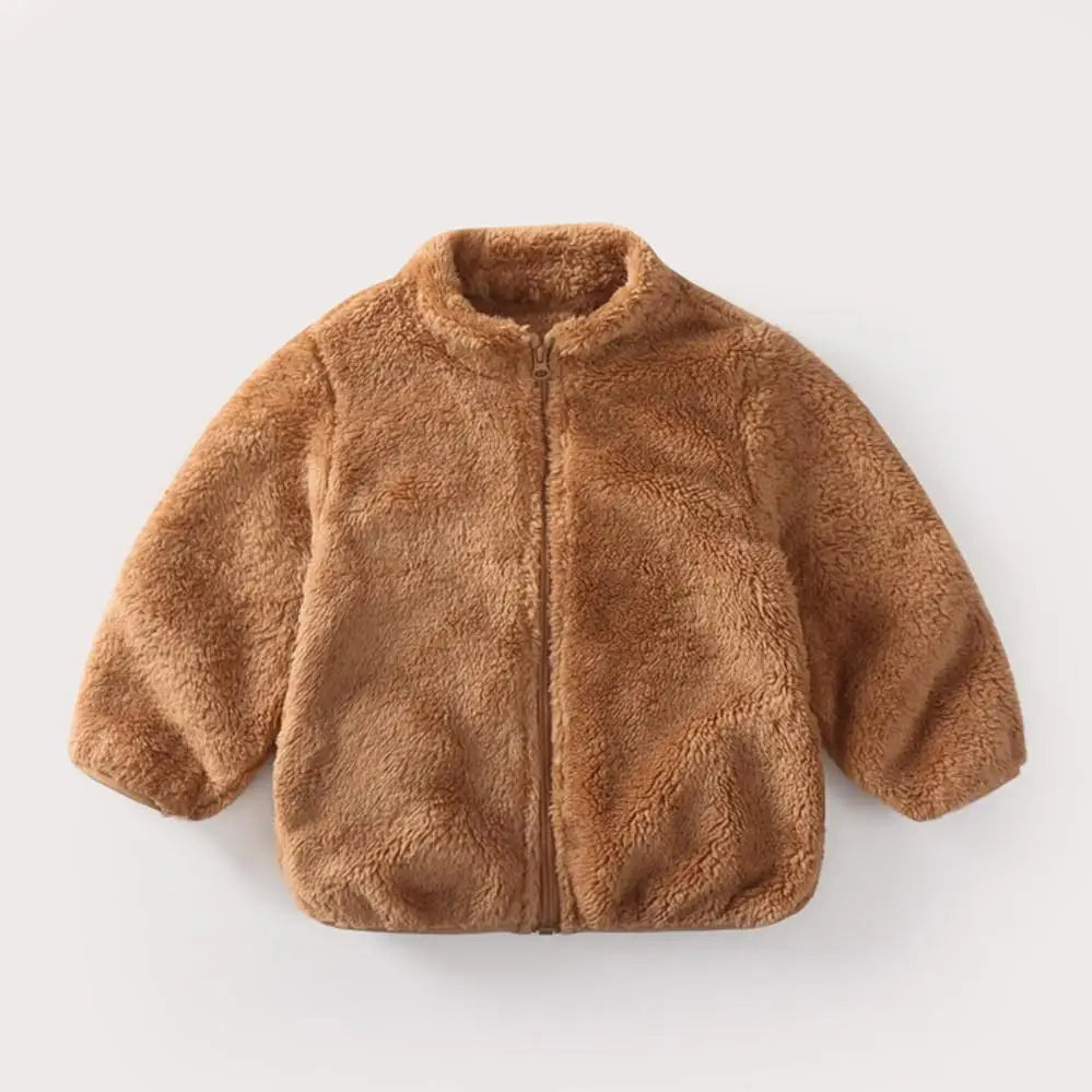 Solid Color Fashion Children Plush Coat Autumn Winter Warm Baby Girl Boy Casual Jacket Greatcoat Kids Clothing Toddler Outerwear