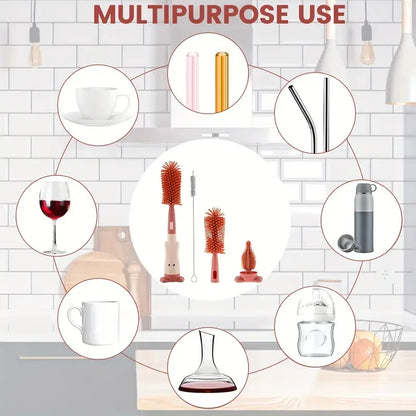 Bottle Brush Tea Cup Multifunctional Standing Brush Food Grade Silicone Nipple Brush Set Cup Brush Three-in-one Straw Brush Spon