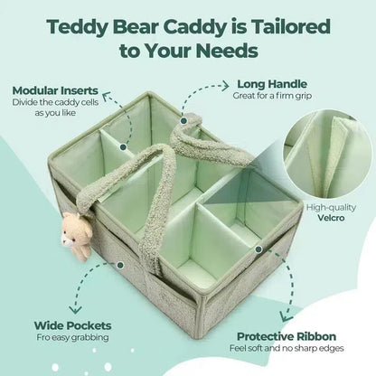 PANGDUBE Baby Diaper Caddy Organizer, Plush Diaper Stackers & Caddies, Teddy Bear Diaper Storage Basket, Nappy Bag for Newborn