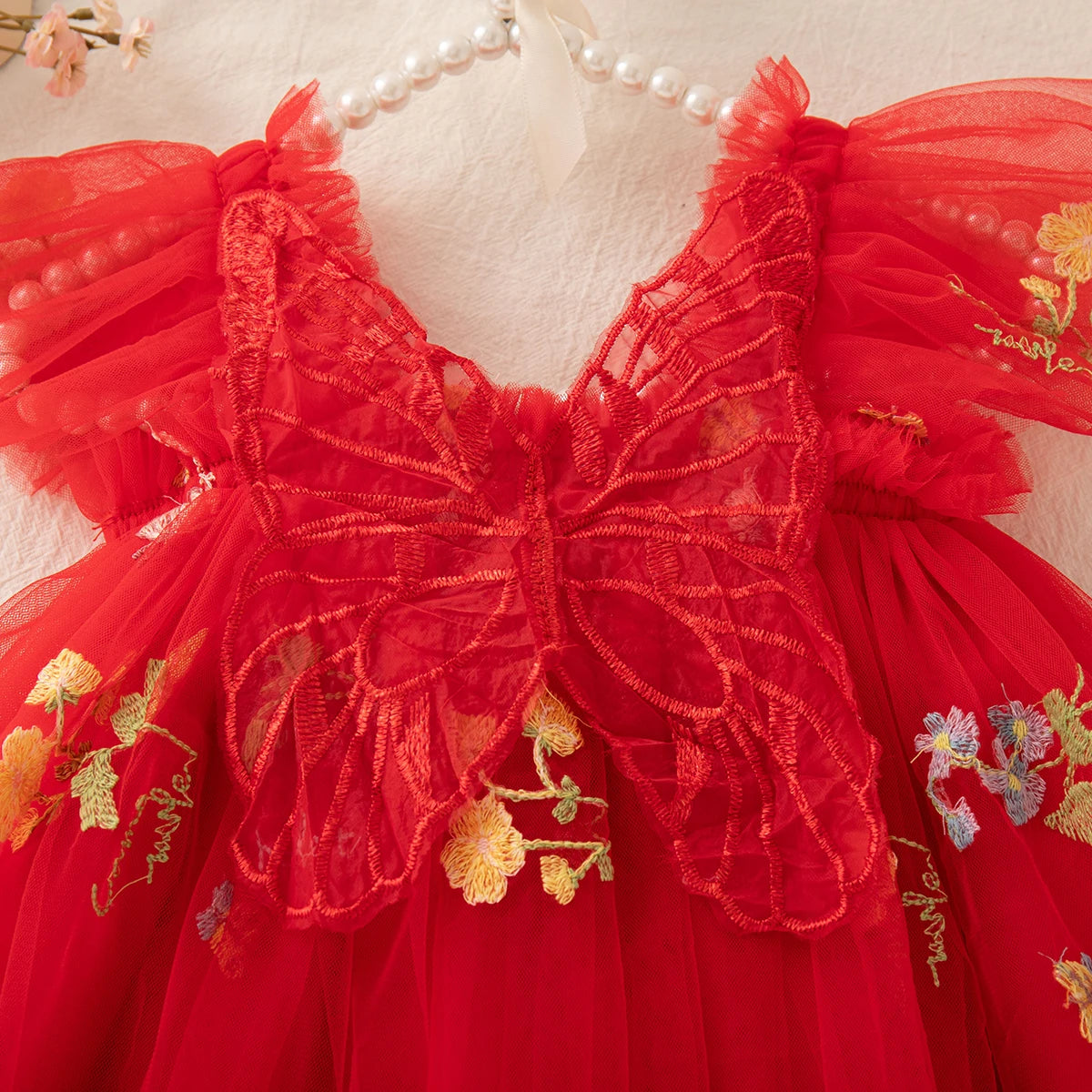 Summer New Floral Embroidery Chiffon Baby Girl Princess Dress, Cute Butterfly Wing Children'S Clothing (9 Months - 4 Years Old)