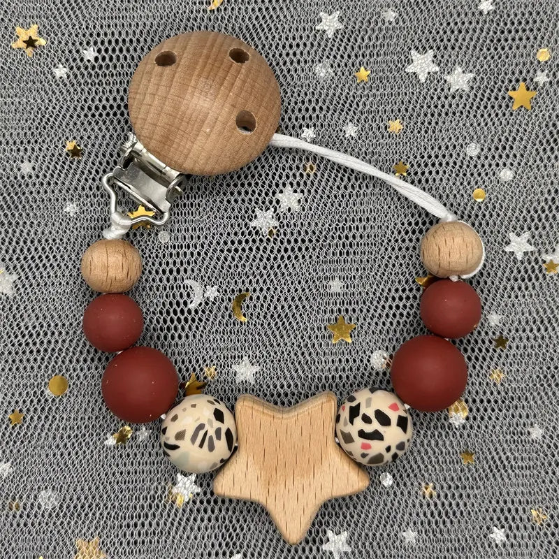 1Pc Personalized Name Custom Wooden Baby Pacifier Chain Clip Silicone Bead Dummy Nipple Holder Baby Teether Pendant Newborn Gift