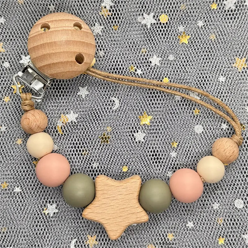1Pc Personalized Name Custom Wooden Baby Pacifier Chain Clip Silicone Bead Dummy Nipple Holder Baby Teether Pendant Newborn Gift