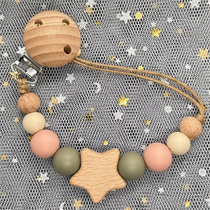 1Pc Personalized Name Custom Wooden Baby Pacifier Chain Clip Silicone Bead Dummy Nipple Holder Baby Teether Pendant Newborn Gift