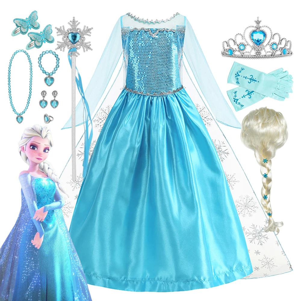 2026 Vestidos Snow Queen Princess Dress Girls Costume Halloween Kids Role-play Carnival Children Birthday Party Dress
