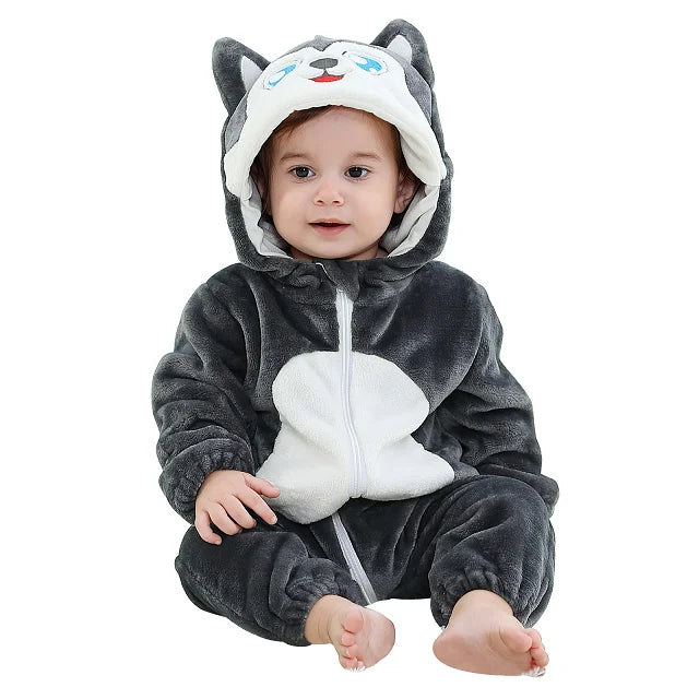 MICHLEY Carnival Winter Baby Rompers Hooded Flannel Cosplay Toddler Infant Clothes Bodysuits Jumpsuit Costume For Girl Boy
