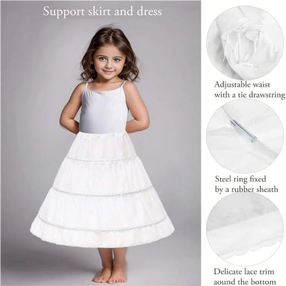 Girls' 3 Hoops Petticoat Full Slip Flower Girl Crinoline Skirt
