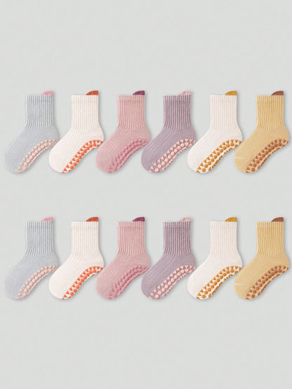 6 Pairs of Baby Floor Socks, Newborn Non-Slip Dotted Socks, All-Season Baby Loose-Top Cartoon Soft-Soled Indoor Socks for Girls and Children