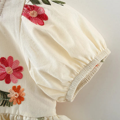 Baby Girl Dresses Summer Floral Embroidery Bubble Sleeve Girls Dresses Cute Girls Princess Dresses Baby Clothes Girl