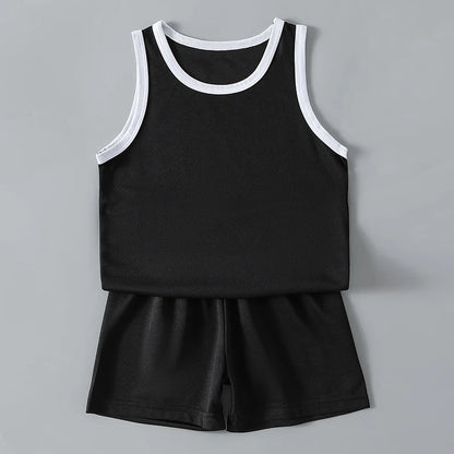 2/4Pcs Summer Children's Quick-drying Sports Suit Boys Casual Ball Sleeveless T-shirt Girls Joker Mixed Color Combination Shorts