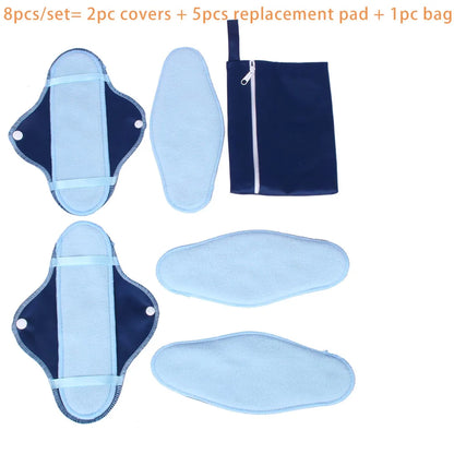 Reusable Super Absorbent Sanitary Pad Set Soft Washable Cloth Menstrual Pads with 2 Cover 5 Replacement Pads 1 Storage Bag