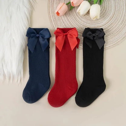 3Pairs/Lot Baby Toddlers Socks Autumn Spring Children Kids Girls Knee High Long Sock Cotton Big Bow Spanish Style Princess Socks