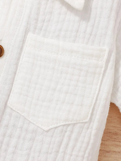 2-Piece Summer Solid Color Casual Shirt for Boys and Girls Fresh and Comfortable Cotton Shorts Set