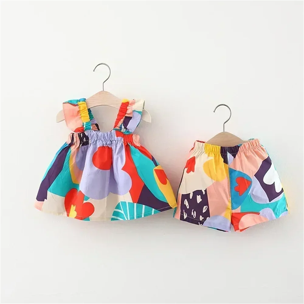 2pc/Set Baby Girl Sets Summer Flower Print Camisole Top Shorts Baby Clothes Girl Cute Girls Beach Set Costume For Baby