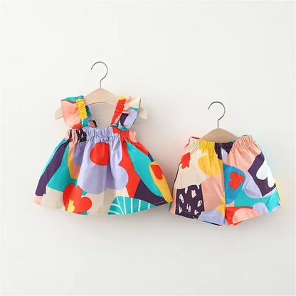 2pc/Set Baby Girl Sets Summer Flower Print Camisole Top Shorts Baby Clothes Girl Cute Girls Beach Set Costume For Baby