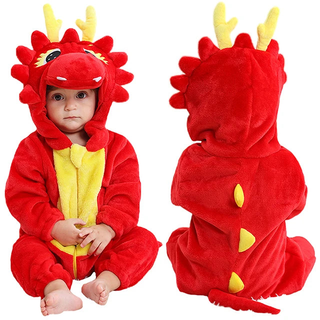 MICHLEY Carnival Winter Baby Rompers Hooded Flannel Cosplay Toddler Infant Clothes Bodysuits Jumpsuit Costume For Girl Boy