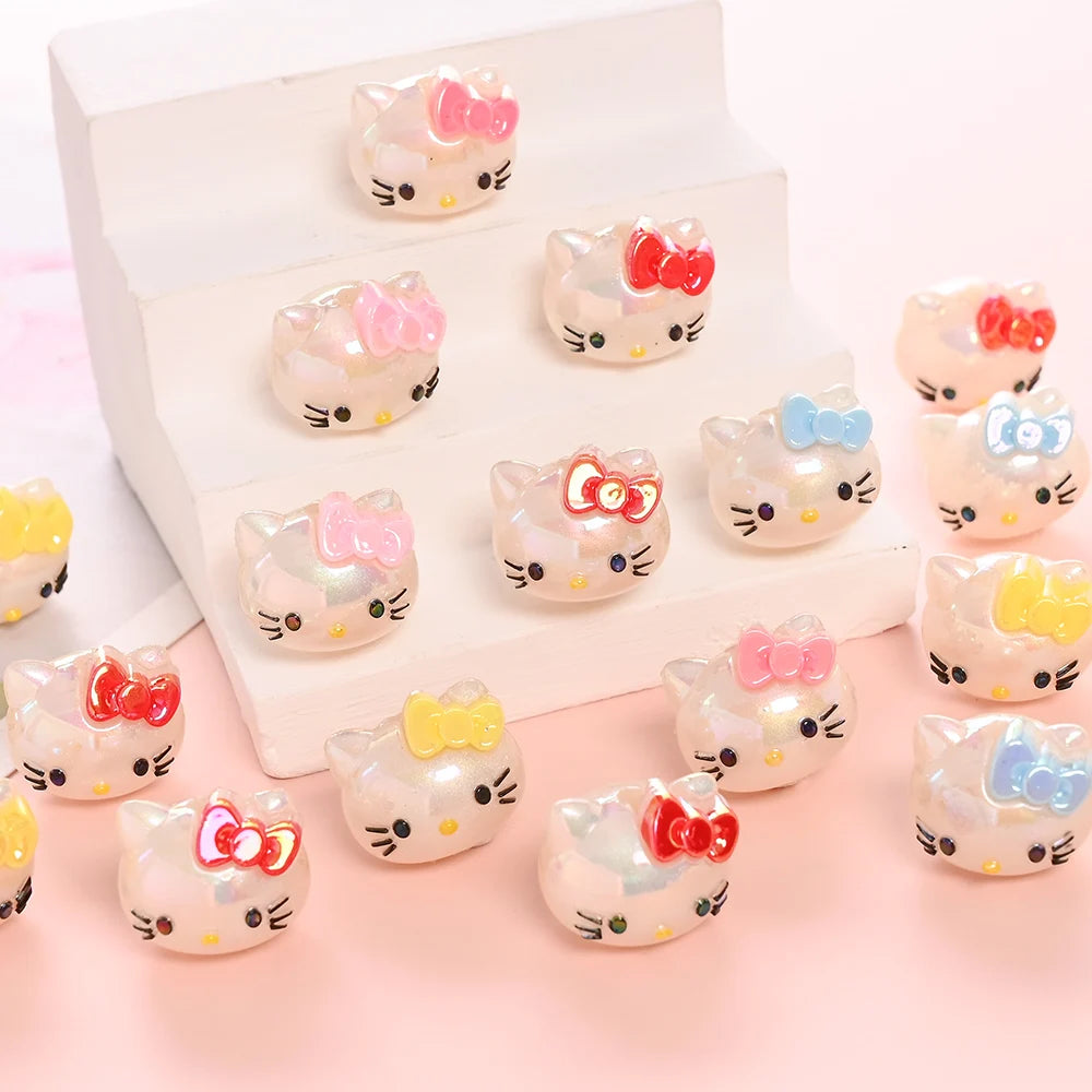 10Pcs Randomly Mix Resin Beads Hello Kitty Head Focus Bead For Baby Teething Pacifier Chain Beads Teething Bracelet Aceessories