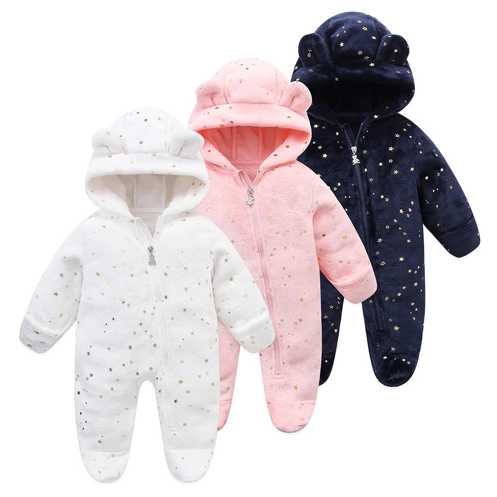 Newborn Baby Flannel Rompers Soft Warm Autumn Winter Bodysuit for Boys & Girls Cartoon Print Jumpsuit 0-19M Newborn Baby Clothes