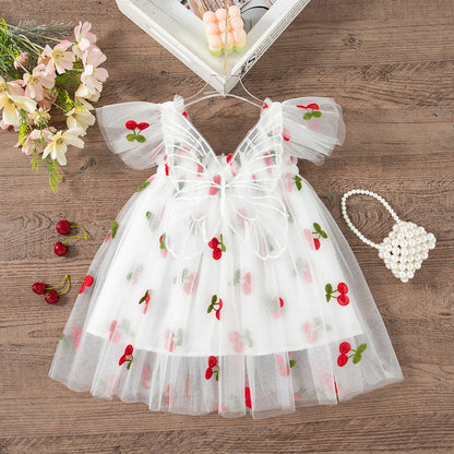 Summer New Floral Embroidery Chiffon Baby Girl Princess Dress, Cute Butterfly Wing Children'S Clothing (9 Months - 4 Years Old)