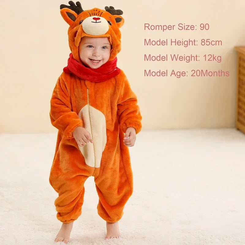 MICHLEY Carnival Winter Baby Rompers Hooded Flannel Cosplay Toddler Infant Clothes Bodysuits Jumpsuit Costume For Girl Boy