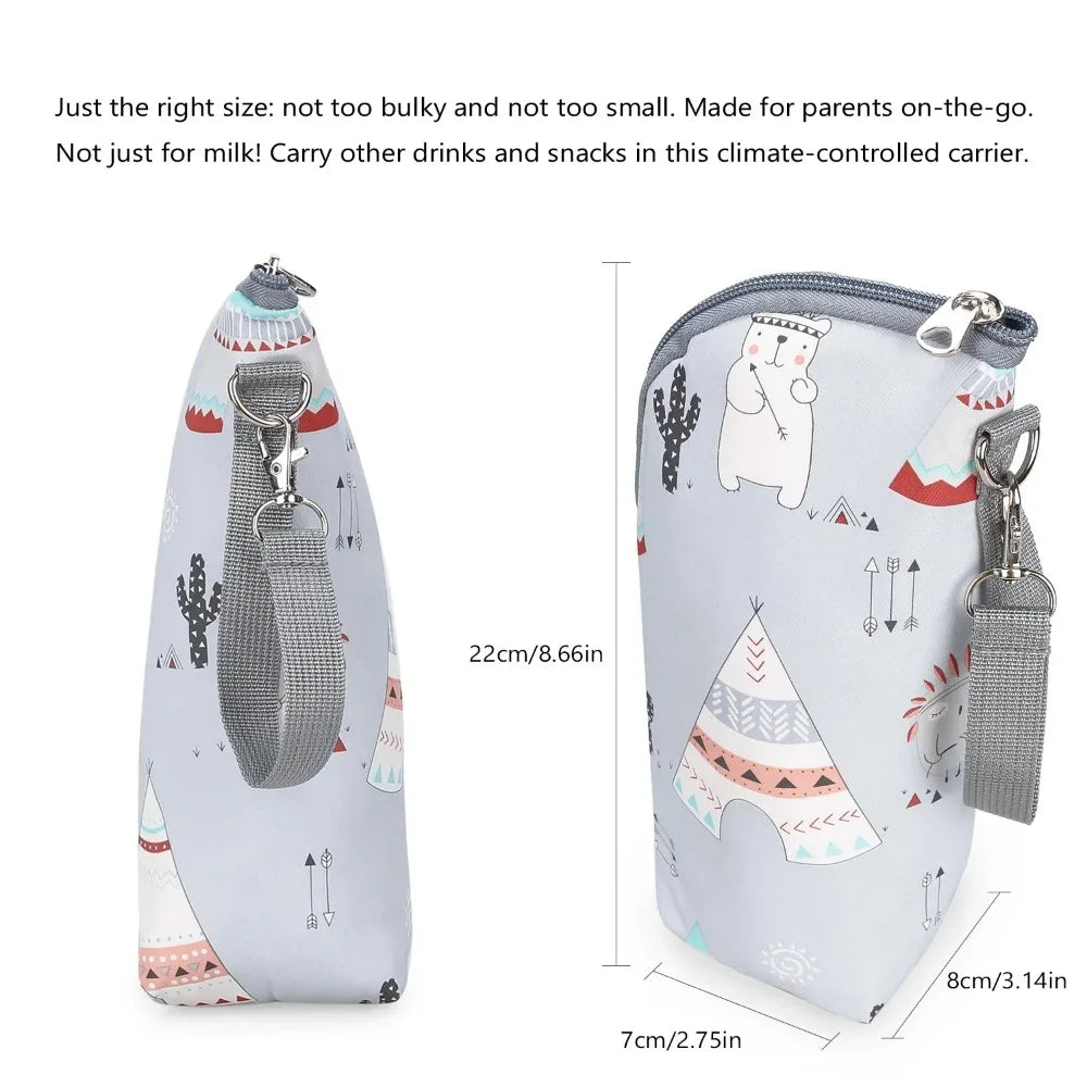 Baby Bottle Warmer Bag Portable Infant Feeding Bottle Aluminum Foil Insulation Outing Stroller Hanging Bag for Storage Cups