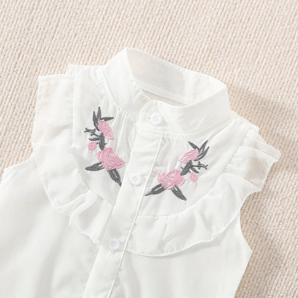 Girl's Summer Thin Sweet And Cute Girl's Little Fresh And Trendy Cool White Shirt Short Sleeved Top Shorts Set