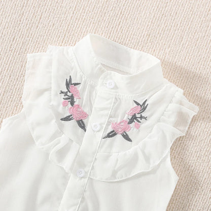 Girl's Summer Thin Sweet And Cute Girl's Little Fresh And Trendy Cool White Shirt Short Sleeved Top Shorts Set