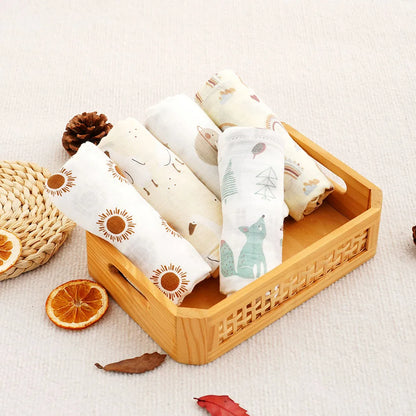 Elinfant 5pcs Gift Set Bamboo Cotton Muslin Bib Burp Cloth 100% Cotton 60*60cm 2 Layers Baby Scarf Handkerchief