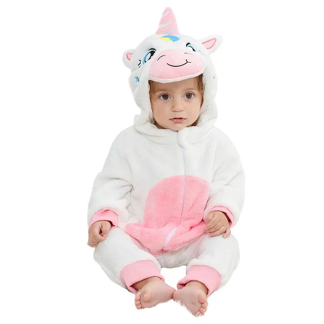 MICHLEY Carnival Winter Baby Rompers Hooded Flannel Cosplay Toddler Infant Clothes Bodysuits Jumpsuit Costume For Girl Boy