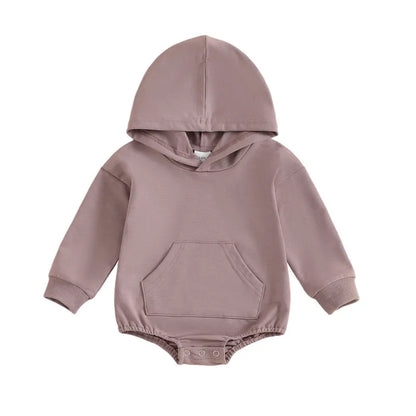 0-24months Baby Hooded Romper Long Sleeve Front Pocket Solid Color Bodysuit For Newborn Boys And Girls Spring Autumn Playsuit
