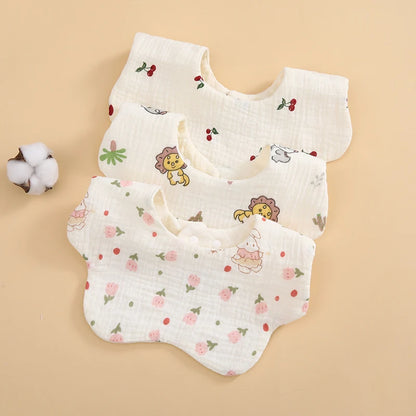 3 Baby Bibs, Soft Petal-Printed Baby Saliva Towels, Universal Feeding Bibs for Babies, Suitable for Use at Home and When Going Out